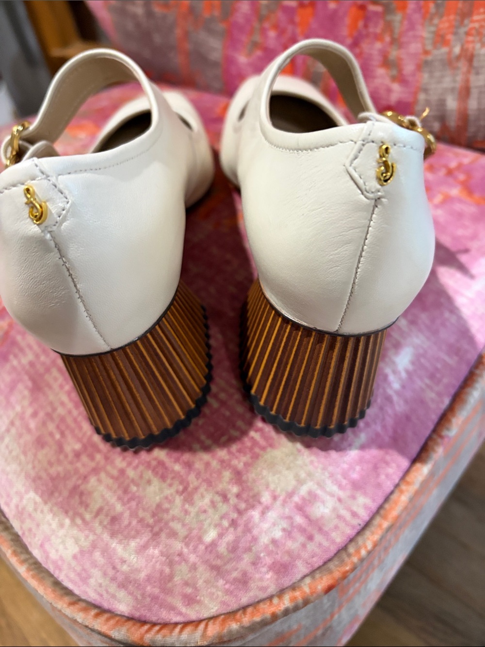 Sam Edelman Cream Mary Jane Pumps with Gold Buckle - Picture 5 of 8